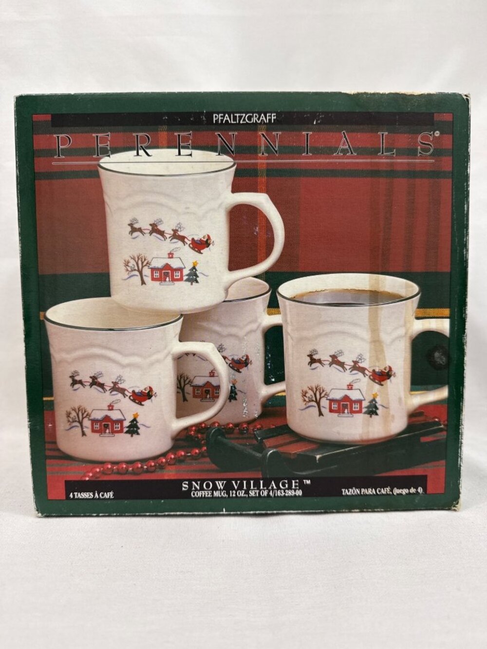 Pfaltzgraff Snow Village 12 Oz 4" Coffee Mug Set Of 4 Perennials Collection New